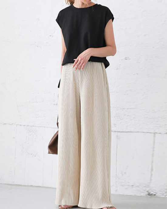 Simple Loose Wide Leg Elasticity Solid Color Casual Pants Bottoms