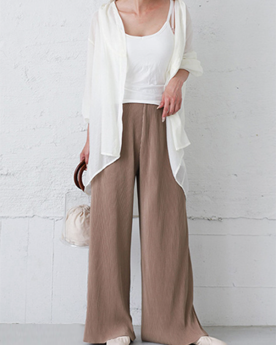 Simple Loose Wide Leg Elasticity Solid Color Casual Pants Bottoms