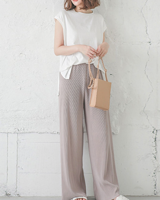 Simple Loose Wide Leg Elasticity Solid Color Casual Pants Bottoms