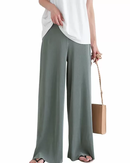 Simple Loose Wide Leg Elasticity Solid Color Casual Pants Bottoms