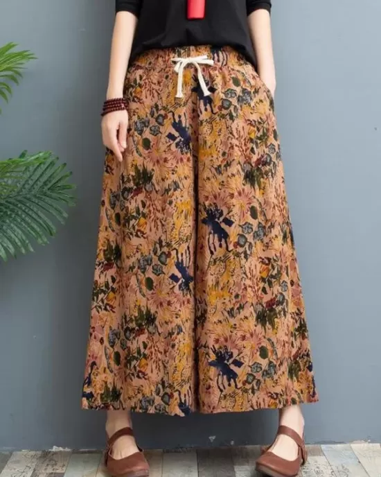 Original Creation Loose Wide Leg Printed Casual Pants Bottoms