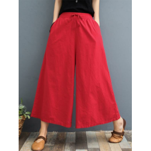 Simple Wide Leg Loose Drawstring Solid Color Casual Pants Bottoms