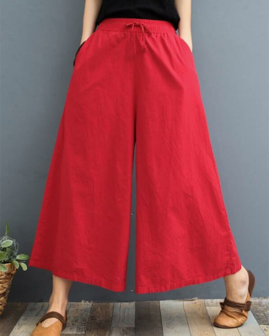 Simple Wide Leg Loose Drawstring Solid Color Casual Pants Bottoms