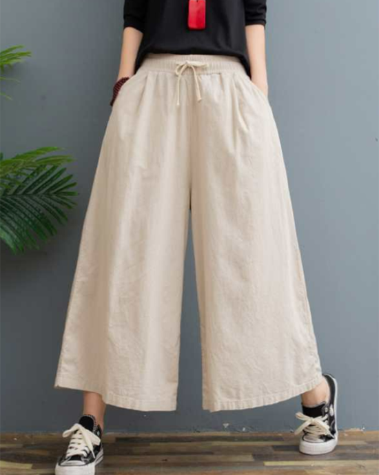 Simple Wide Leg Loose Drawstring Solid Color Casual Pants Bottoms