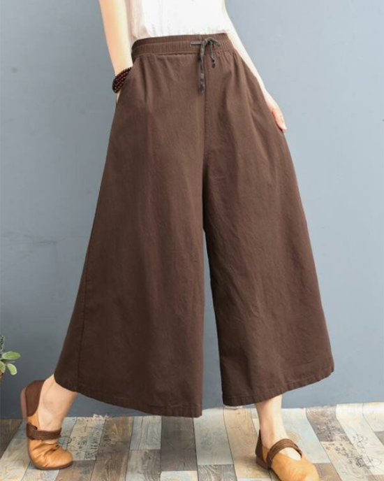 Simple Wide Leg Loose Drawstring Solid Color Casual Pants Bottoms