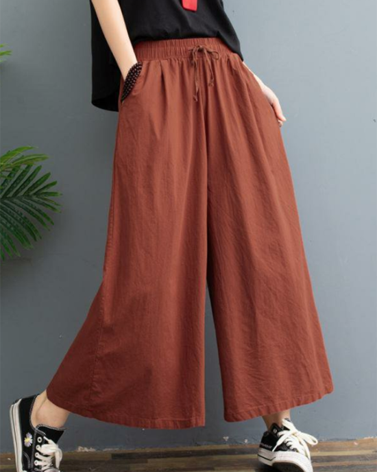 Simple Wide Leg Loose Drawstring Solid Color Casual Pants Bottoms