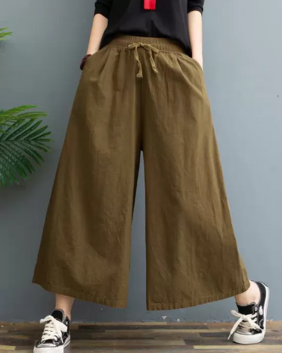 Simple Wide Leg Loose Drawstring Solid Color Casual Pants Bottoms