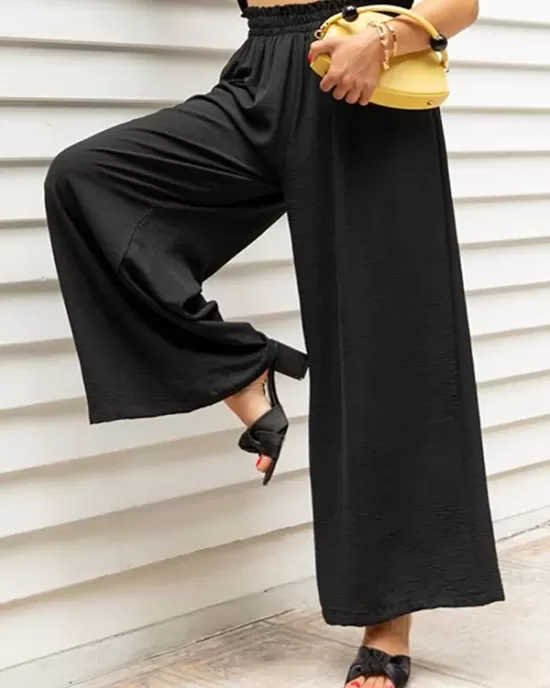 Simple Wide Leg Loose Elasticity Casual Pants Bottoms