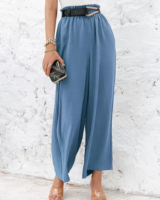 Simple Wide Leg Loose Elasticity Casual Pants Bottoms