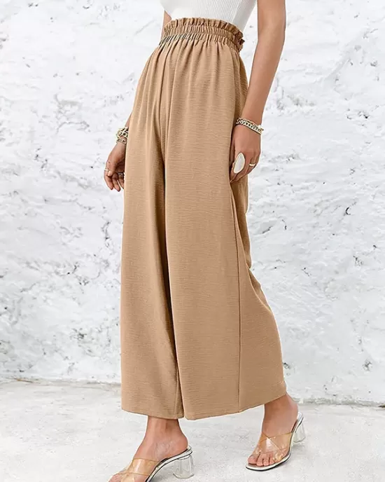 Simple Wide Leg Loose Elasticity Casual Pants Bottoms