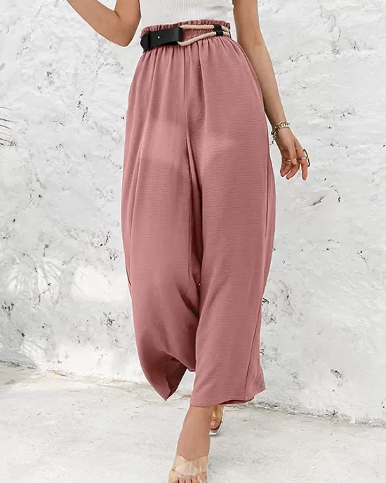 Simple Wide Leg Loose Elasticity Casual Pants Bottoms