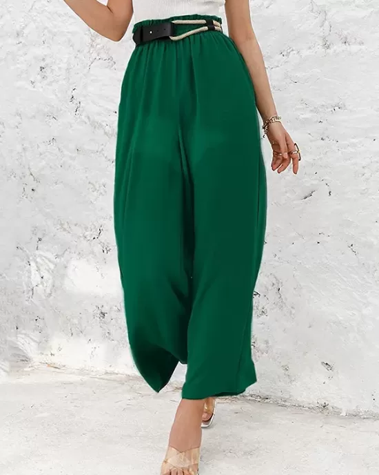 Simple Wide Leg Loose Elasticity Casual Pants Bottoms