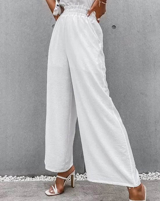 Simple Wide Leg Loose Elasticity Casual Pants Bottoms