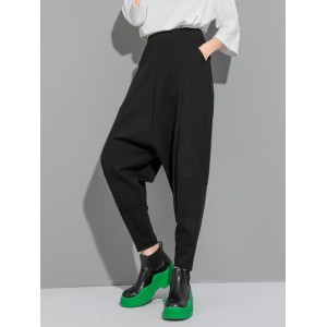 Simple Cool Loose Elasticity Solid Color Casual Harem Pants Bottoms