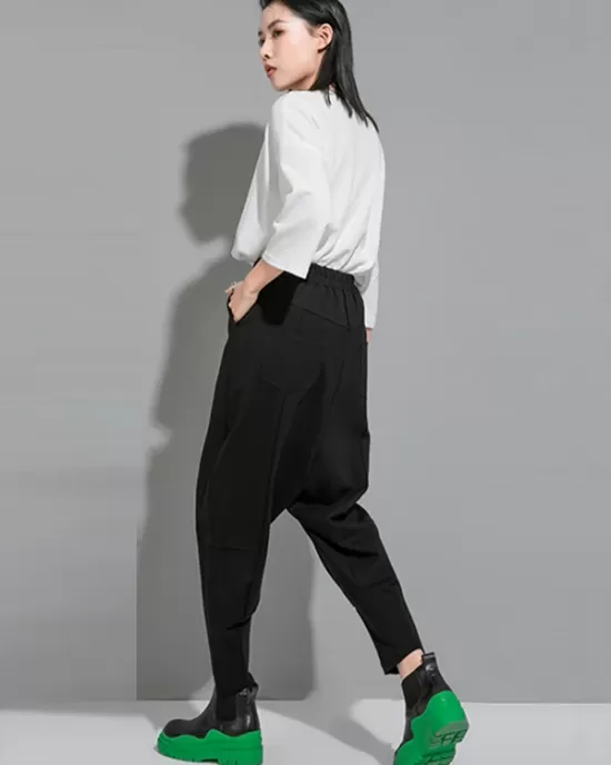 Simple Cool Loose Elasticity Solid Color Casual Harem Pants Bottoms