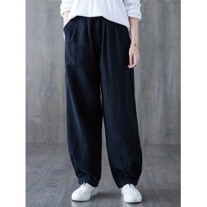 Simple Wide Leg Loose Elasticity Solid Color Casual Pants Bottoms