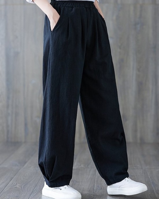 Simple Wide Leg Loose Elasticity Solid Color Casual Pants Bottoms