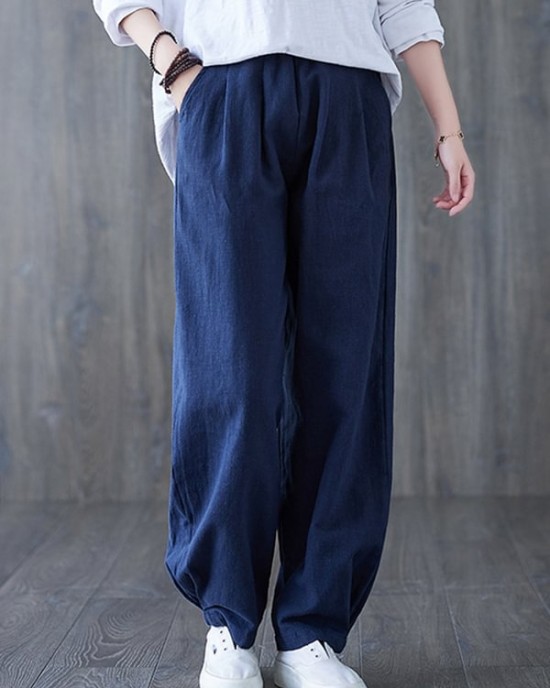 Simple Wide Leg Loose Elasticity Solid Color Casual Pants Bottoms