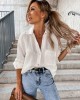 Trendy Long Sleeves Solid Color Lapel Collar Blouses