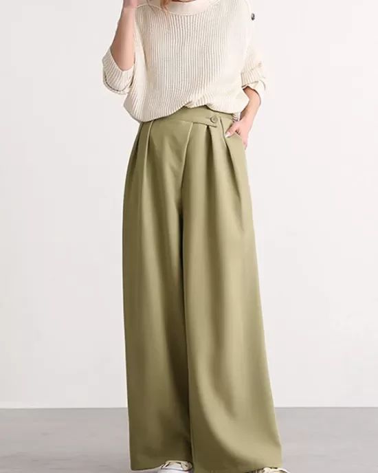 Casual Wide Leg Loose Solid Color Pants Bottoms