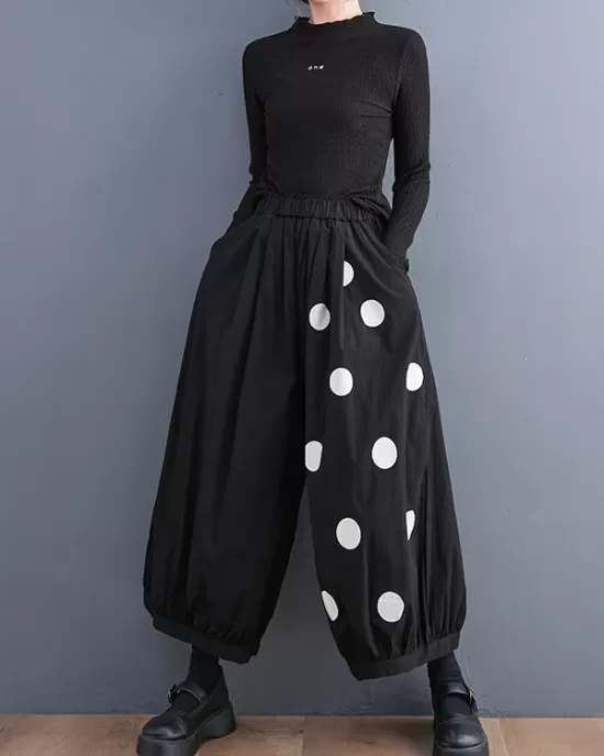 Original Creation Loose Wide Leg Polka-Dot Casual Pants Bottoms