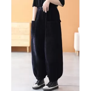 Loose Elasticity Solid Color Casual Flared Pants Bottoms