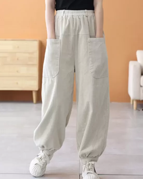 Loose Elasticity Solid Color Casual Flared Pants Bottoms