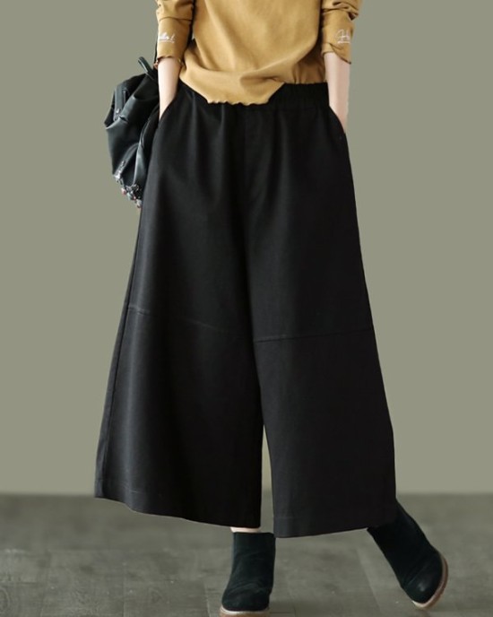 Simple Wide Leg Loose Solid Color Casual Pants Bottoms