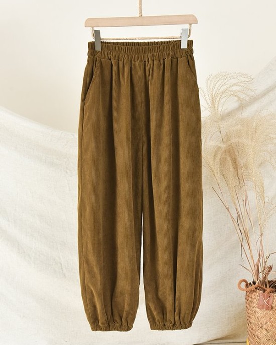 Loose Solid Color Corduroy Casual Ninth Pants Bottoms