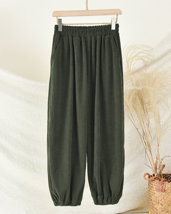 Loose Solid Color Corduroy Casual Ninth Pants Bottoms