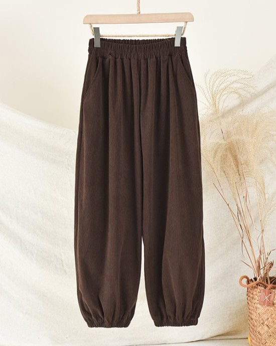 Loose Solid Color Corduroy Casual Ninth Pants Bottoms