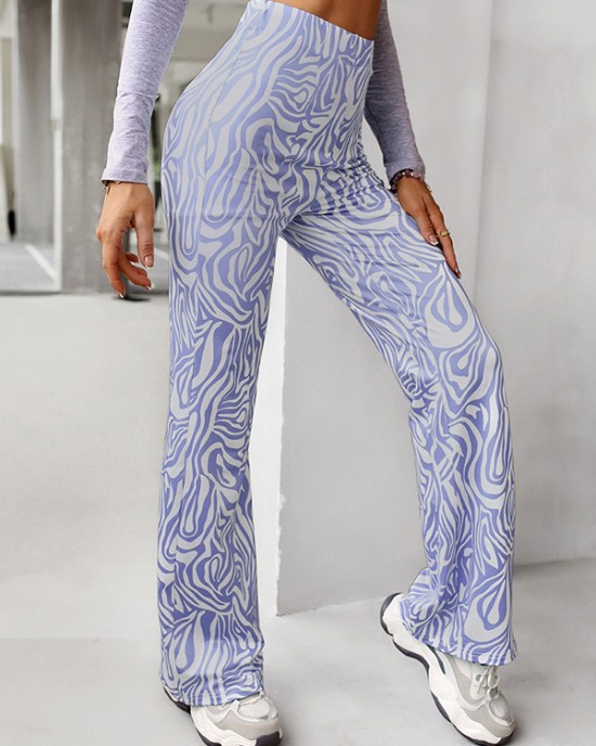 Casual High Waisted Wrap Animal Printed Pants Bottoms