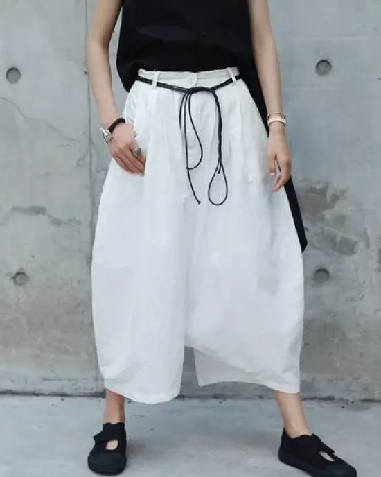 Loose White Linen Split-side Harem Pants