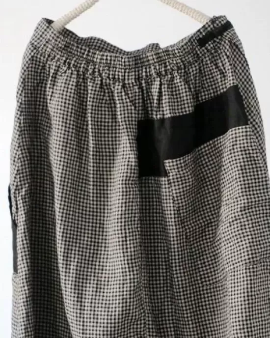 Vintage Plaid Split-joint Cropped Linen Pants