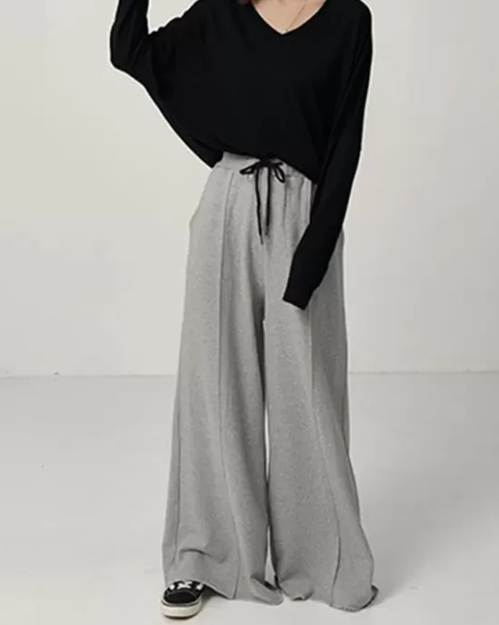 Casual Solid Column Wide Leg Pants