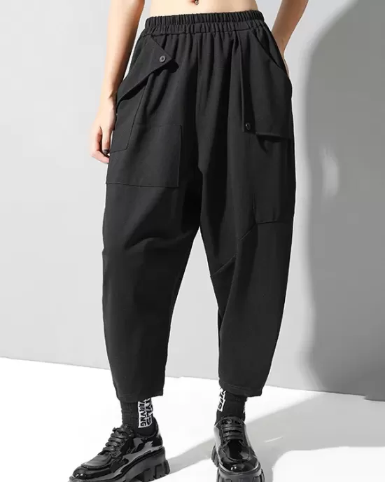 Stylish Black Asymmetric Elasticity Harem Pants