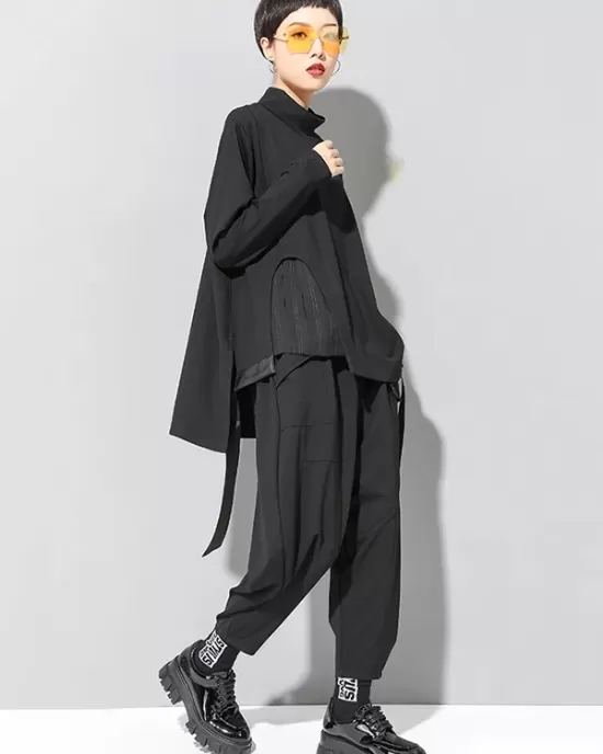 Stylish Black Asymmetric Elasticity Harem Pants