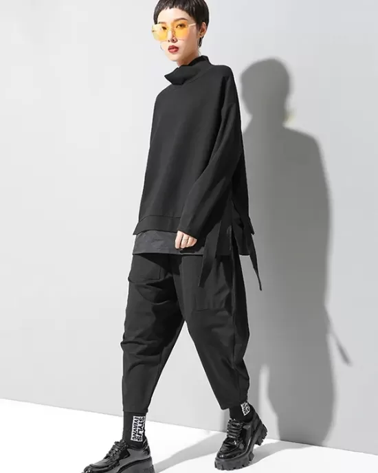 Stylish Black Asymmetric Elasticity Harem Pants