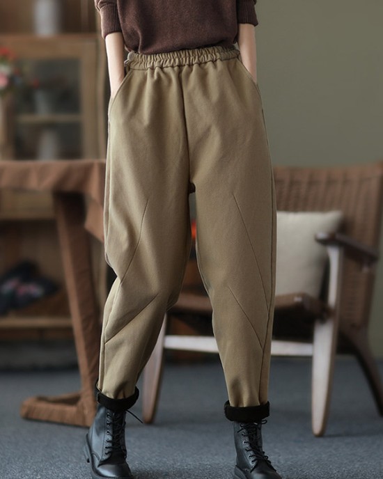 Thicken Velvet Elasticity Solid Color  Casual Pants