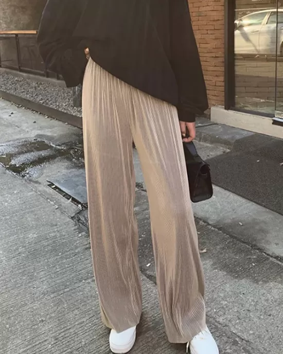 Pleated Solid Color Comfortable Casual Loose Wide-Leg Pants