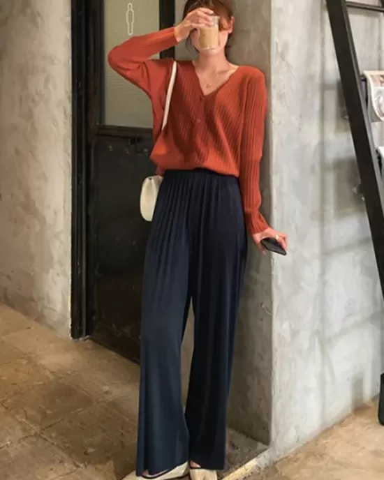 Pleated Solid Color Comfortable Casual Loose Wide-Leg Pants