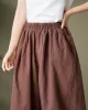 Simple Loose Linen Solid Color Pleated Drawstring Wide Legs Knickerbockers