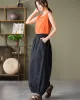 Simple Loose Linen Solid Color Pleated Drawstring Wide Legs Knickerbockers