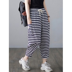 Loose Striped Drawstring Harem Sports Pants