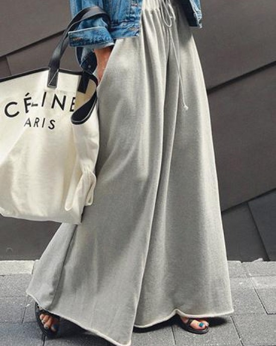 Loose Urban Gray Wide Leg Elastic Waist Pants