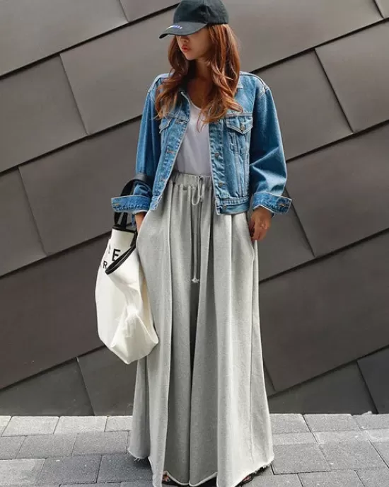 Loose Urban Gray Wide Leg Elastic Waist Pants