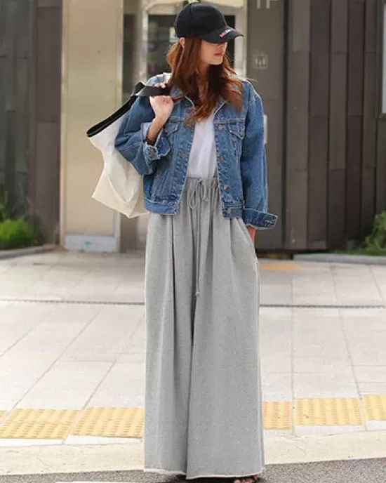 Loose Urban Gray Wide Leg Elastic Waist Pants