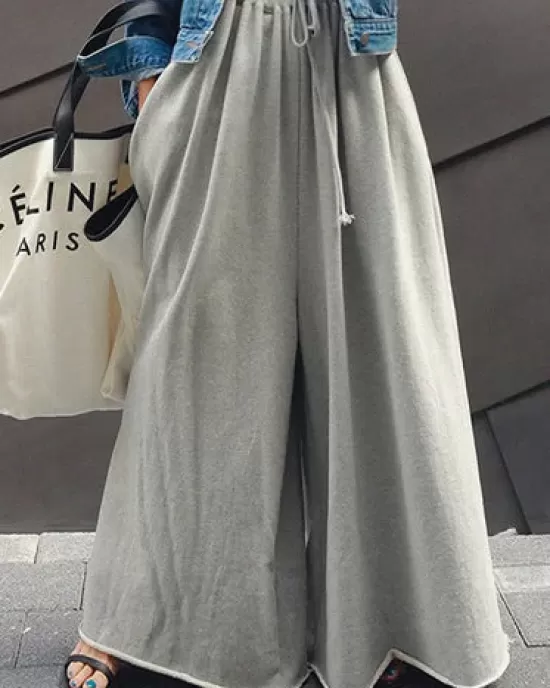 Loose Urban Gray Wide Leg Elastic Waist Pants