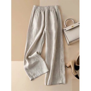 Ruffle Ramie Cotton Elasticity Loose Casual Wide-Leg Pants