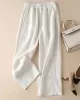 Ruffle Ramie Cotton Elasticity Loose Casual Wide-Leg Pants